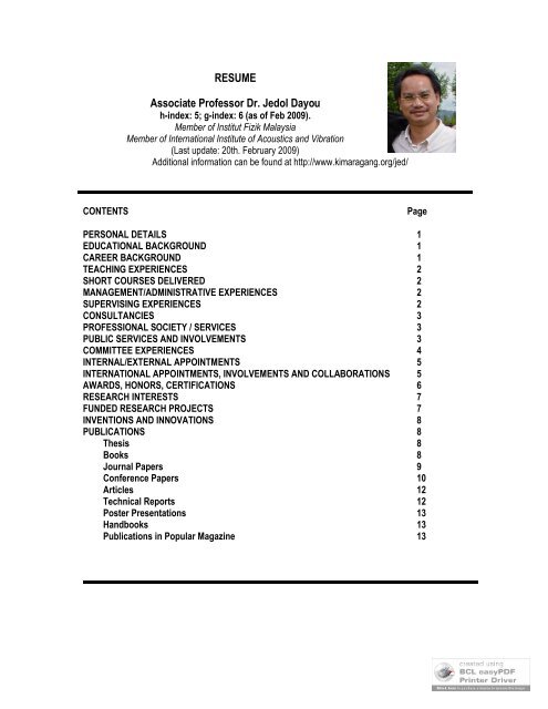 RESUME Associate Professor Dr. Jedol Dayou - SST - Sekolah ...