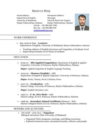 Mr. Shafi ul Haq - University of Malakand