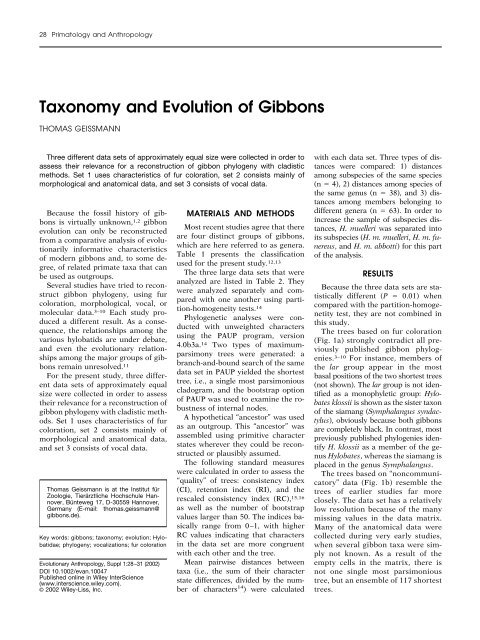 Taxonomy and Evolution of Gibbons