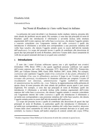 Sui Nomi di Risultato (e i loro verbi base) in italiano 1 Introduzione