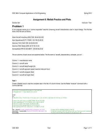 Assignment 6: Matlab Practice and Plots Problem 1