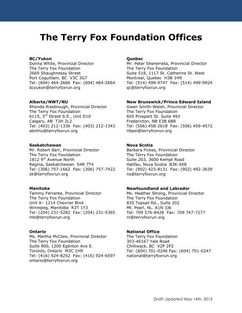Event Organizer's Handbook - Terry Fox Foundation