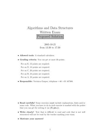 Algorithms and Data Structures Written Exam Proposed Solution