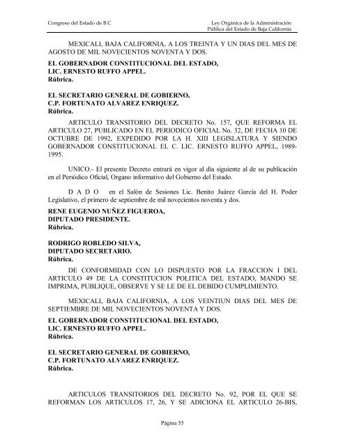 LEY ORGANICA DE LA ADMINISTRACION PUBLICA - Tijuana