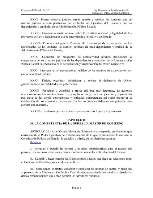 LEY ORGANICA DE LA ADMINISTRACION PUBLICA - Tijuana