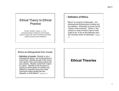 Ethical Theory to Ethical Practice - TMedWeb - Tulane University