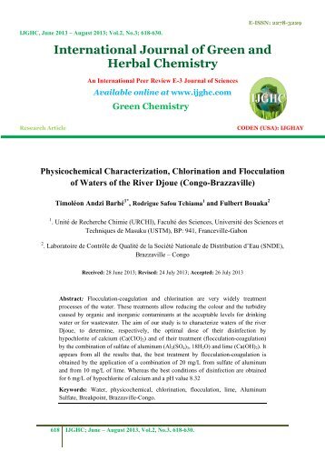 Physicochemical Characterization, Chlorination and ... - IJGHC