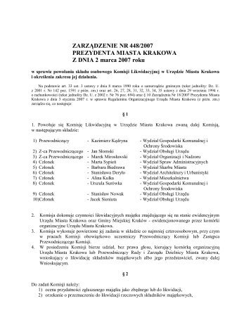 ZARZÄDZENIE NR 448/2007 PREZYDENTA MIASTA KRAKOWA Z ...