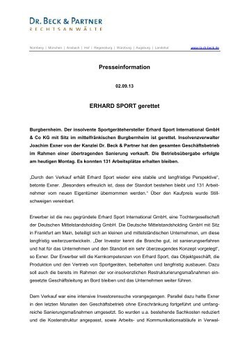 Presseinformation ERHARD SPORT gerettet - Dr. Beck & Partner GbR