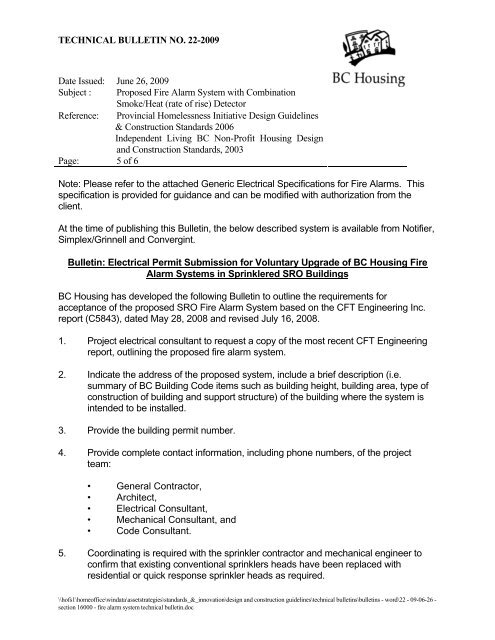Proposed Fire Alarm System with Combination Smoke ... - BC Housing