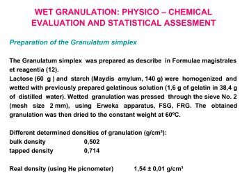 WET GRANULATION: PHYSICO â CHEMICAL EVALUATION AND ...