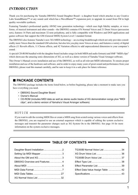 Yamaha DB50XG Owner's Manual - rncbc.org