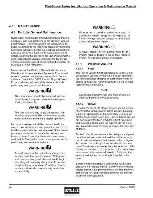 Mini-Space Series Installation, Operation & Maintenance Manual