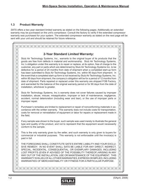 Mini-Space Series Installation, Operation & Maintenance Manual