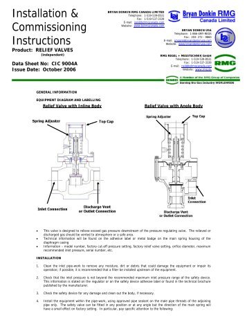 Relief Valve Start-up - Bryan Donkin USA