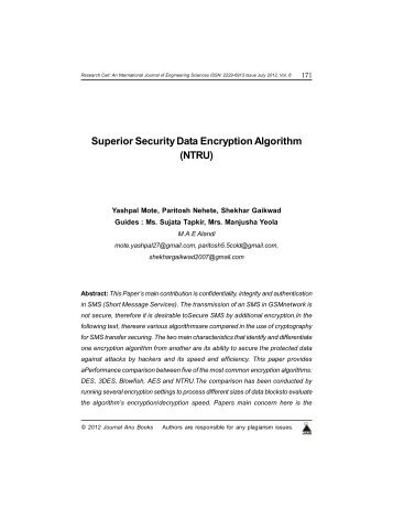 Superior Security Data Encryption Algorithm - Ijoes.org