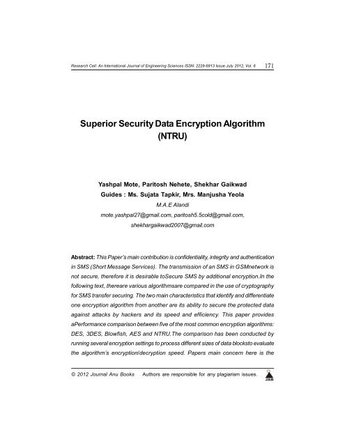 Superior Security Data Encryption Algorithm - Ijoes.org