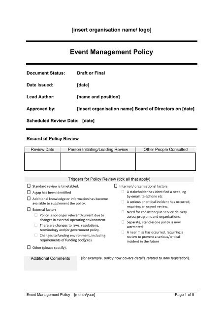 Event Management Policy - The MHCC Policy Resource