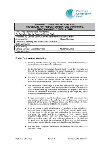 Fridge Temperature Monitoring - the Royal Cornwall Hospitals Trust ...