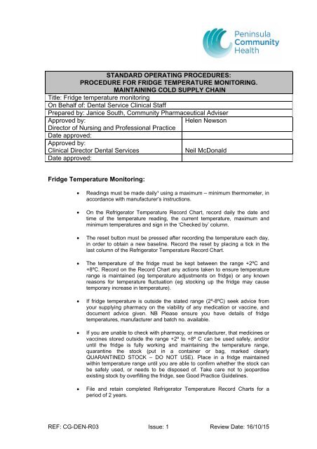 Fridge Temperature Monitoring - the Royal Cornwall Hospitals Trust ...