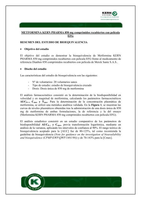 Metformina kern pharma 850 mg precio