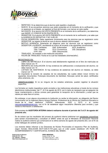 CIRCULAR INFORMATIVA No. 40 - Secretaria de Educación de ...