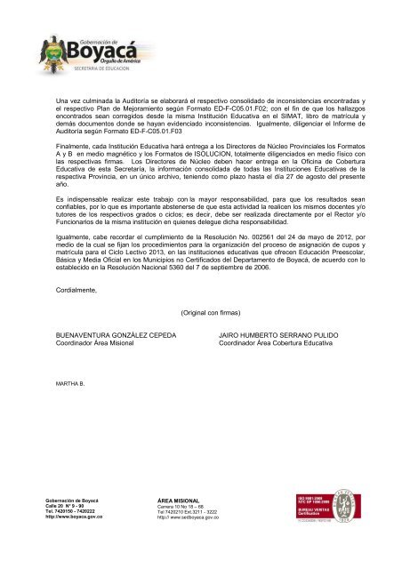 CIRCULAR INFORMATIVA No. 40 - Secretaria de Educación de ...