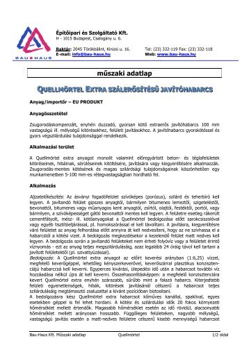 QuellmÃ¶rtel Extra mÅ±szaki adatlap (pdf - 114 KB) - Bau-Haus Kft.