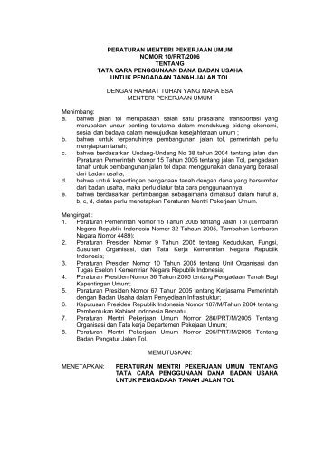 peraturan menteri pekerjaan umum nomor 10/prt/2006 tentang tata ...