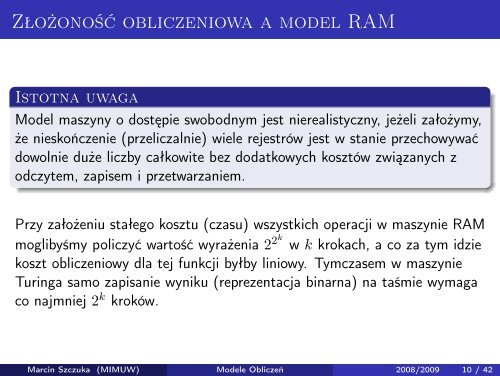Marcin Szczuka: Modele ObliczeÅ. WykÅad 3. Maszyny RAM i ...
