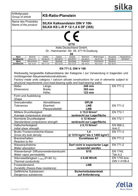 KS-Ratio-Planstein - Xella International GmbH