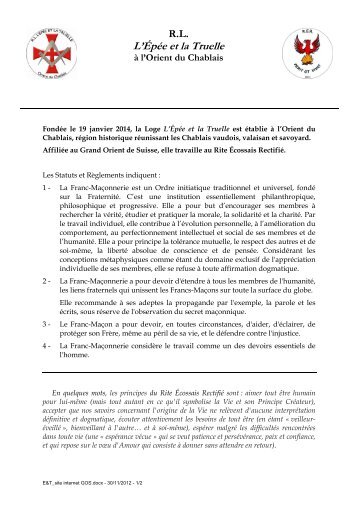L'ÃpÃ©e et la Truelle - Grand Orient de Suisse