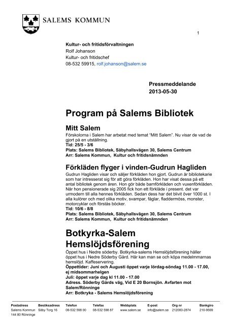 Program pÃ¥ Salems Bibliotek BotkyrkaSalem ... - Salems kommun