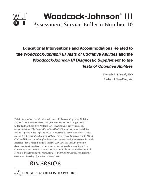 Woodcock- Johnson III Tests of Cognitive Abilities - Riverside ...