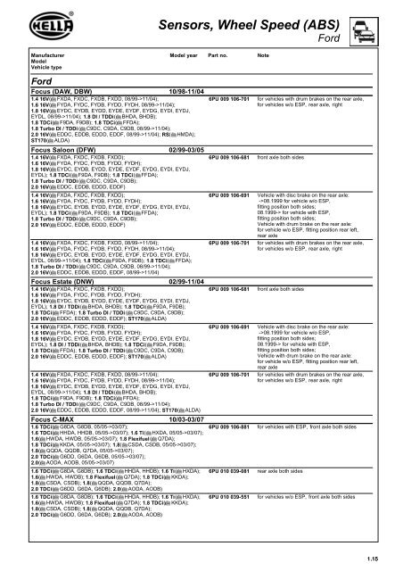 Electronics 2009/10 Wheel speed sensors - Hella