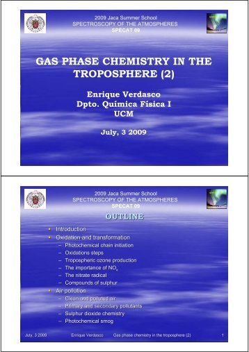 GAS PHASE CHEMISTRY IN THE TROPOSPHERE (2) July, 3 2009 ...