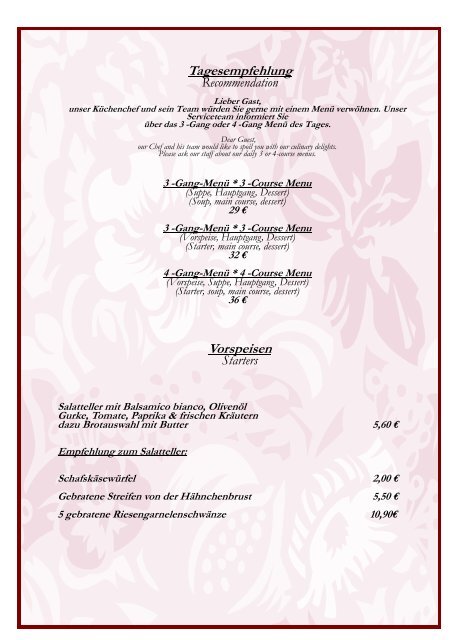 Gang-Menü * 3 -Course Menu - Reiterhof Wirsberg