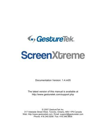 ScreenXtreme Tracker Manual - GestureTek