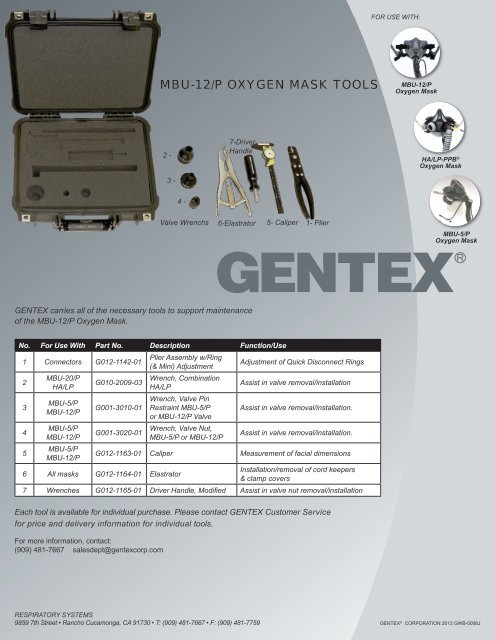 MBU-12/P OXYGEN MASK TOOLS - Gentex Corporation