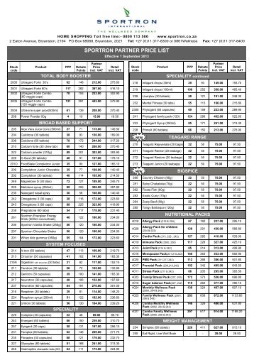 Sportron MA Pricelist Aug 2013