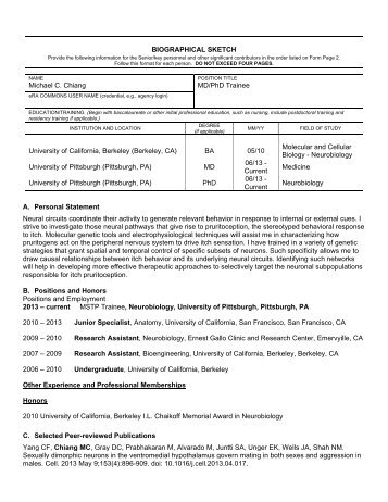 NIH Biosketch - University of Pittsburgh :: MSTP