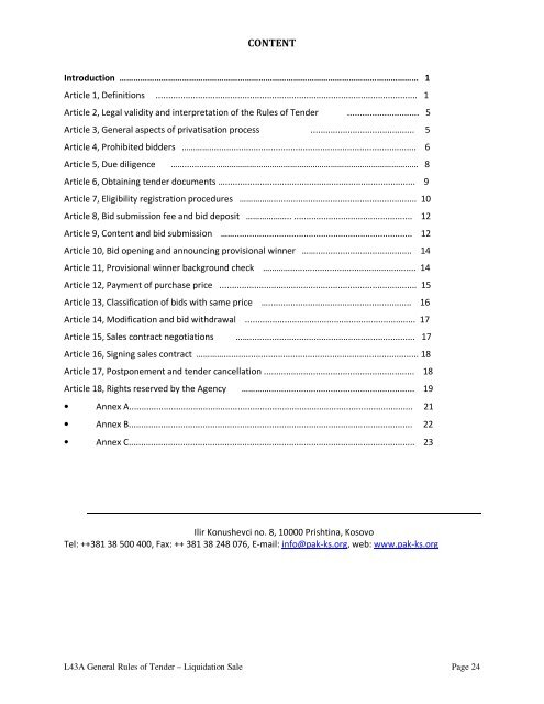 General Rules of Tender â Liquidation Sale