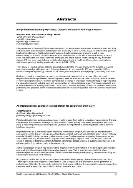 (HIpE) 2009 Program and Abstracts - Health Sciences - Curtin ...