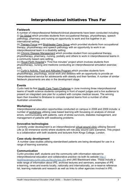 (HIpE) 2009 Program and Abstracts - Health Sciences - Curtin ...