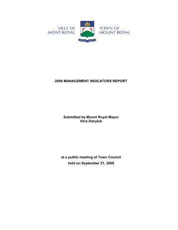 Rapport sur les indicateurs de gestion 2008 - Town of Mount Royal