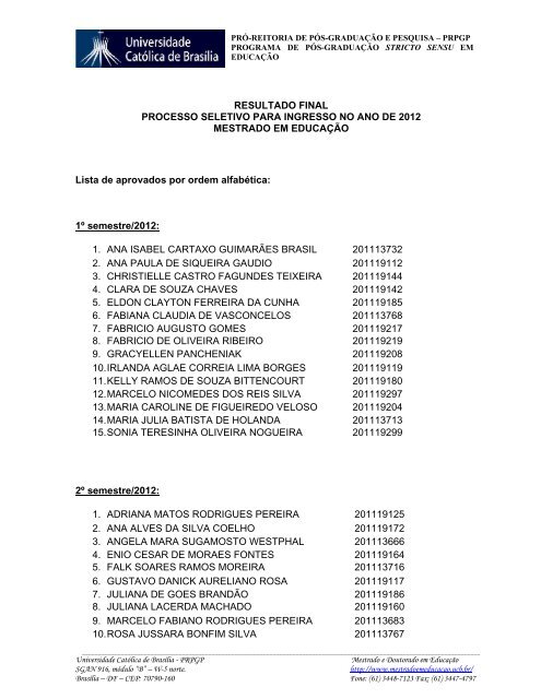 RESULTADO FINAL PROCESSO SELETIVO PARA INGRESSO NO ...