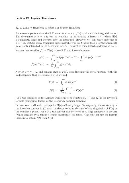 Section 12: Laplace Transforms 12. 1. Laplace Transform as relative ...