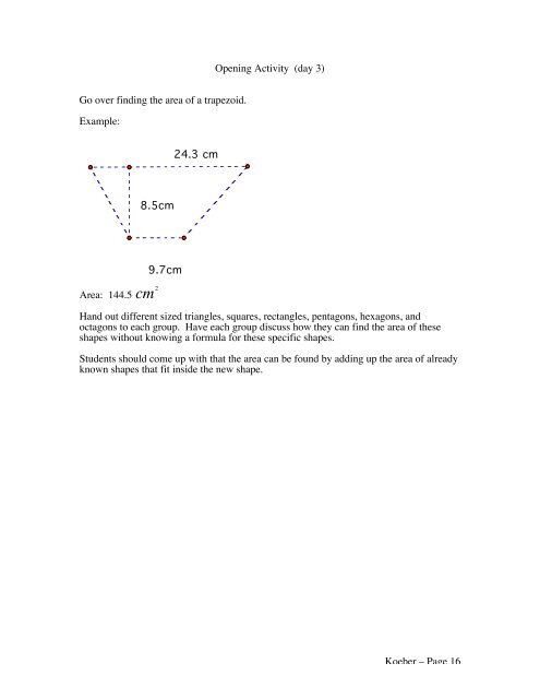 Mary Koerber Geometry in two dimensional and three dimensional ...