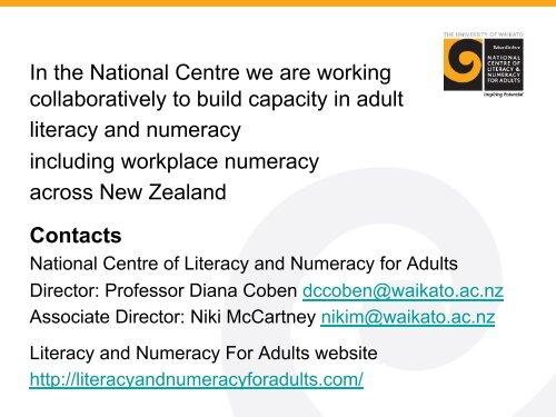 Diana Coben, National Centre of Literacy and Numeracy for Adults ...