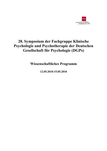 28. Symposium der Fachgruppe Klinische Psychologie und ...